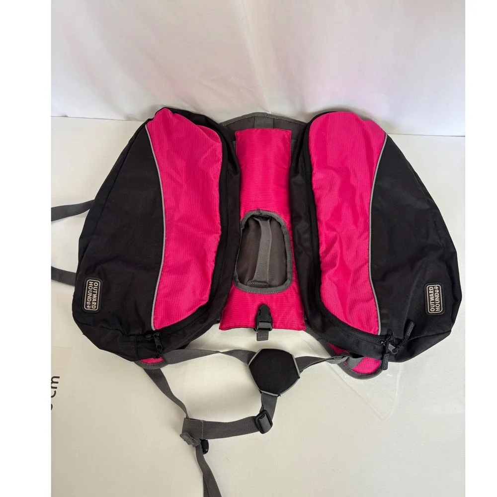 Outward Hound Dog Backpack Hiking Saddlebag Pink Black Reflective Large